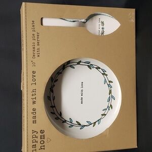 DEI Happy Home 10" Decorated Ceramic Pie Plate with Server